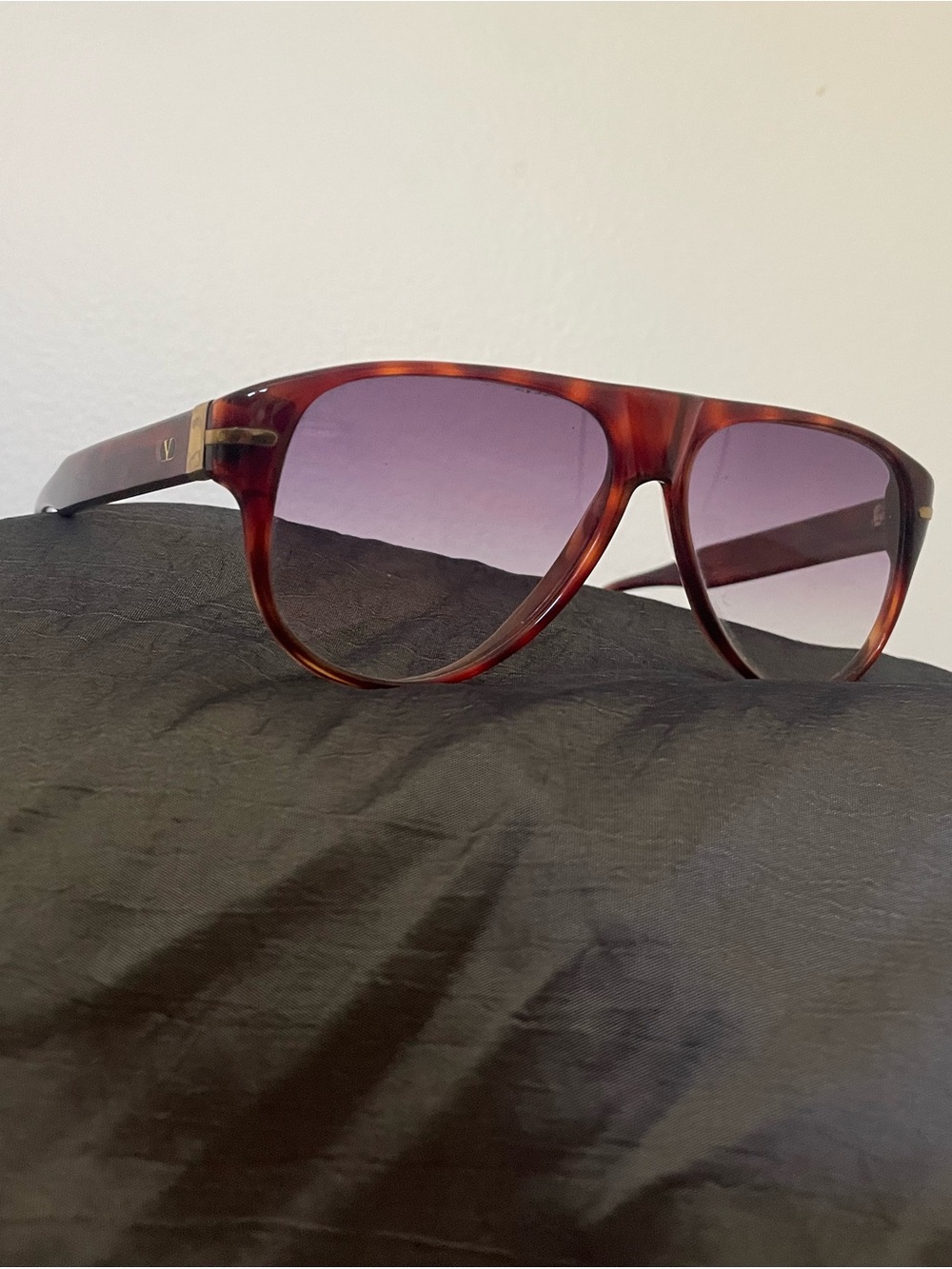 Vintage Valentino Tortoise Shell Aviator Sunglasses with Purple Gradient Lenses